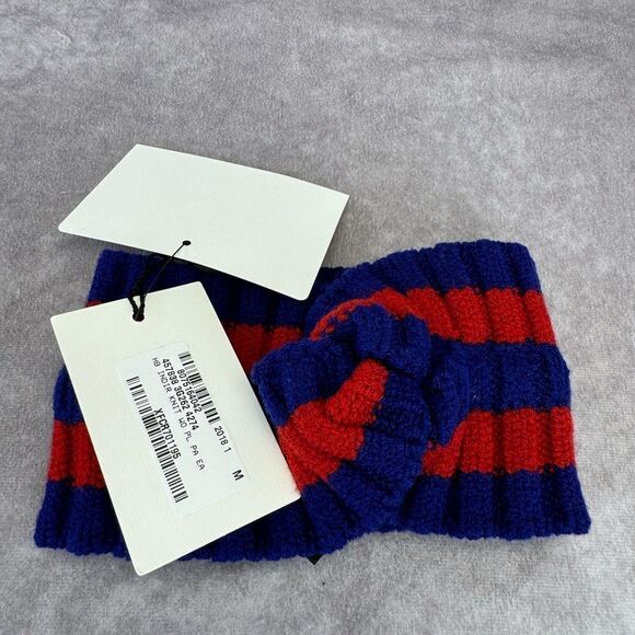 NWT GUCCI Web Knot Knit Wool Twist Red & Blue Headband - Picture 3 of 10